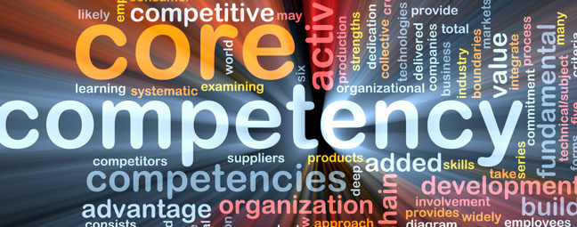 Tag cloud style graphic about Competencies