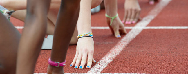 Females at starting blocks of a race