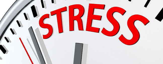 Clock with word Stress in red